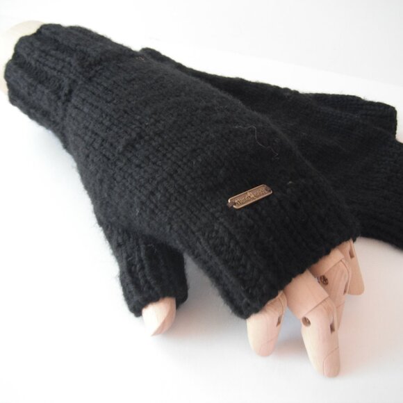Handmade Fingerless Gloves Mittens Wrist Warmers Acrylic Size L-XL Black - Picture 1 of 6